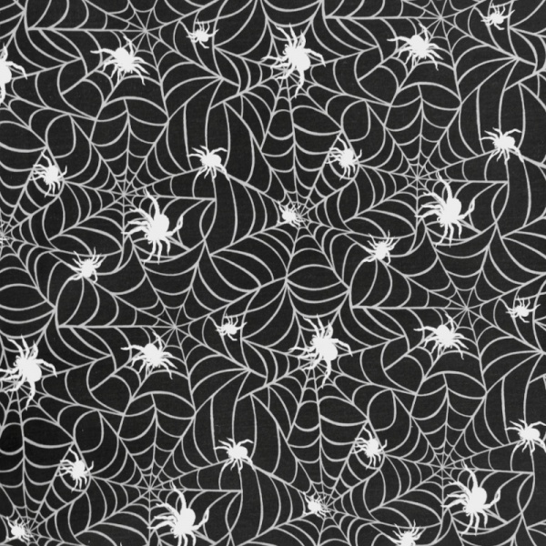 Halloween Polycotton - SPIDERS AND WEBS ON BLACK